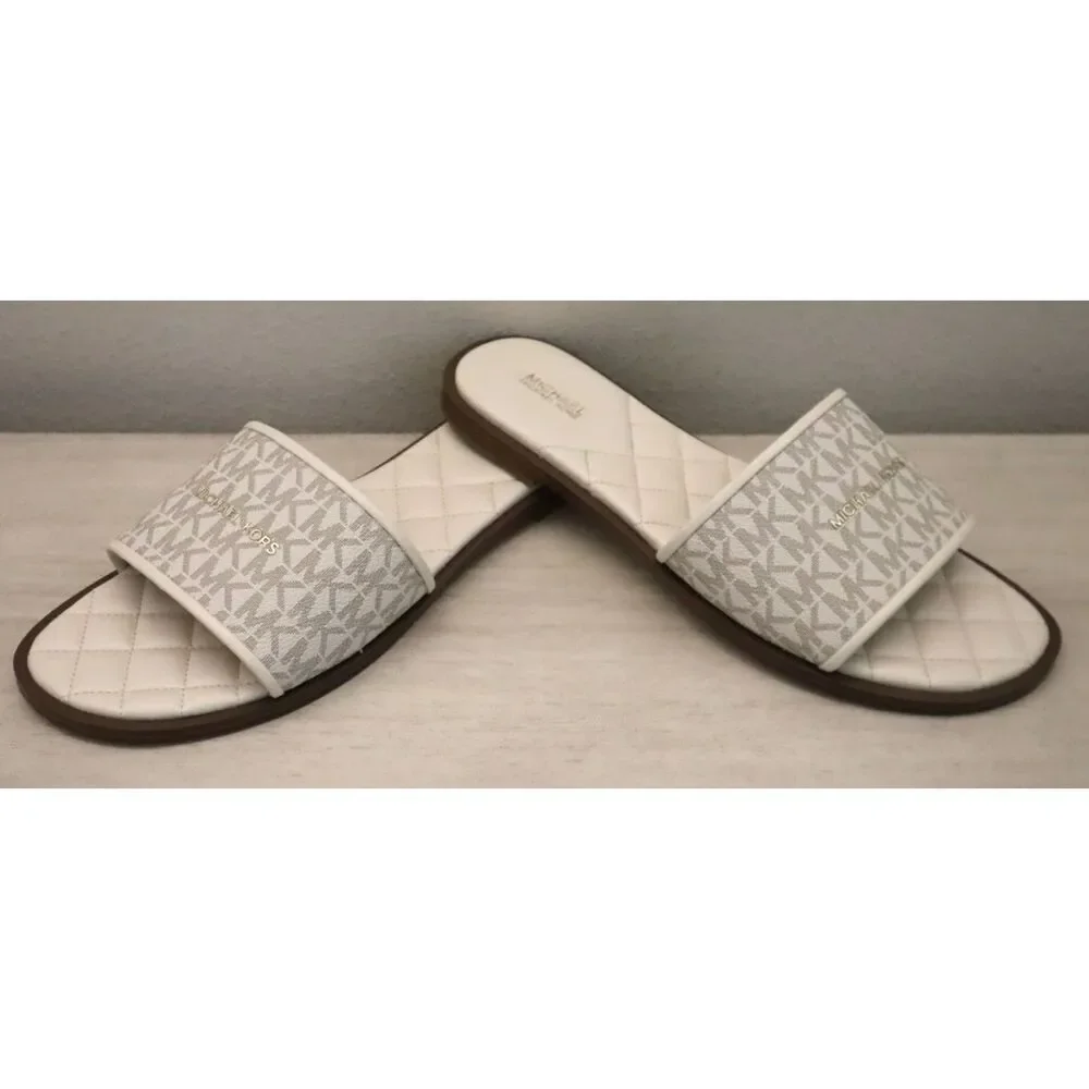Michael Kors PV25E Women's Sz 10M Vanilla Monogram Quilted Slide Sandals - Picture 13 of 13